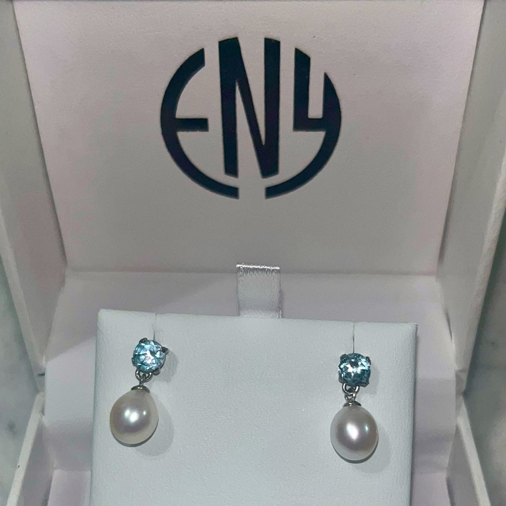 Effy - Freshwater Pearl & Blue Topaz Drop Earrings, Sterling Silver